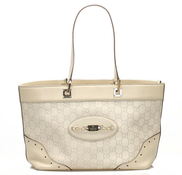 グッチ グッチシマ 145998 アイボリー レザー トートバッグ レディース GUCCI 中古