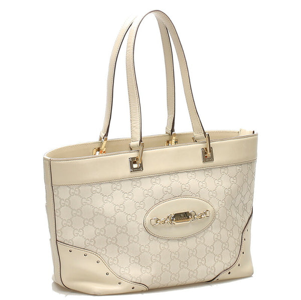 グッチ グッチシマ 145998 アイボリー レザー トートバッグ レディース GUCCI 中古