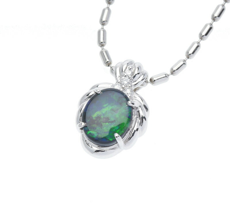 Pt900 プラチナ Pt850 プラチナ ブラックオパール1.12 ダイヤ0.04ct ネックレス レディース 中古