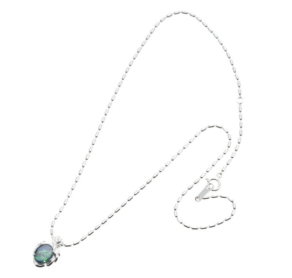 Pt900 プラチナ Pt850 プラチナ ブラックオパール1.12 ダイヤ0.04ct ネックレス レディース 中古