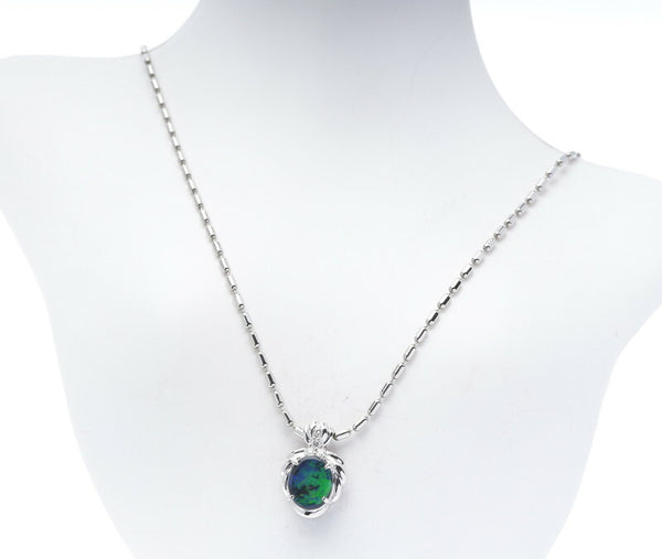 Pt900 プラチナ Pt850 プラチナ ブラックオパール1.12 ダイヤ0.04ct ネックレス レディース 中古