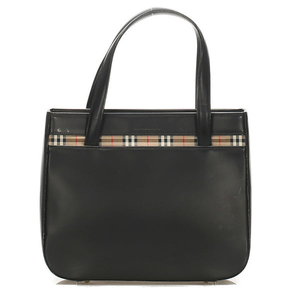 バーバリー ノバチェック ブラック  レザー キャンバス ハンドバッグ レディース BURBERRY 中古