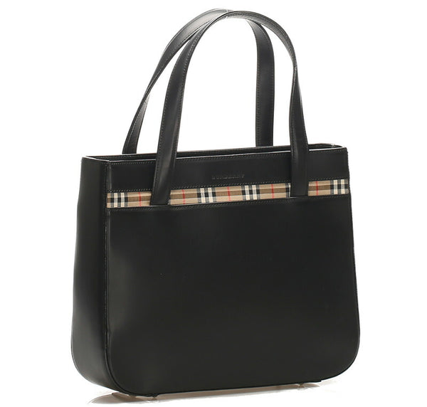 バーバリー ノバチェック ブラック  レザー キャンバス ハンドバッグ レディース BURBERRY 中古