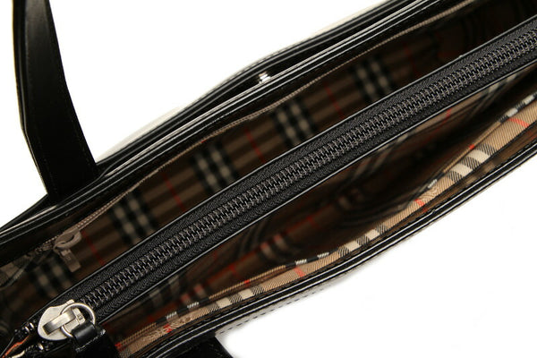 バーバリー ノバチェック ブラック  レザー キャンバス ハンドバッグ レディース BURBERRY 中古