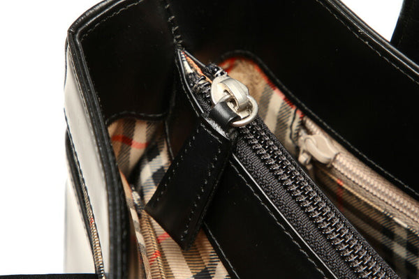 バーバリー ノバチェック ブラック  レザー キャンバス ハンドバッグ レディース BURBERRY 中古