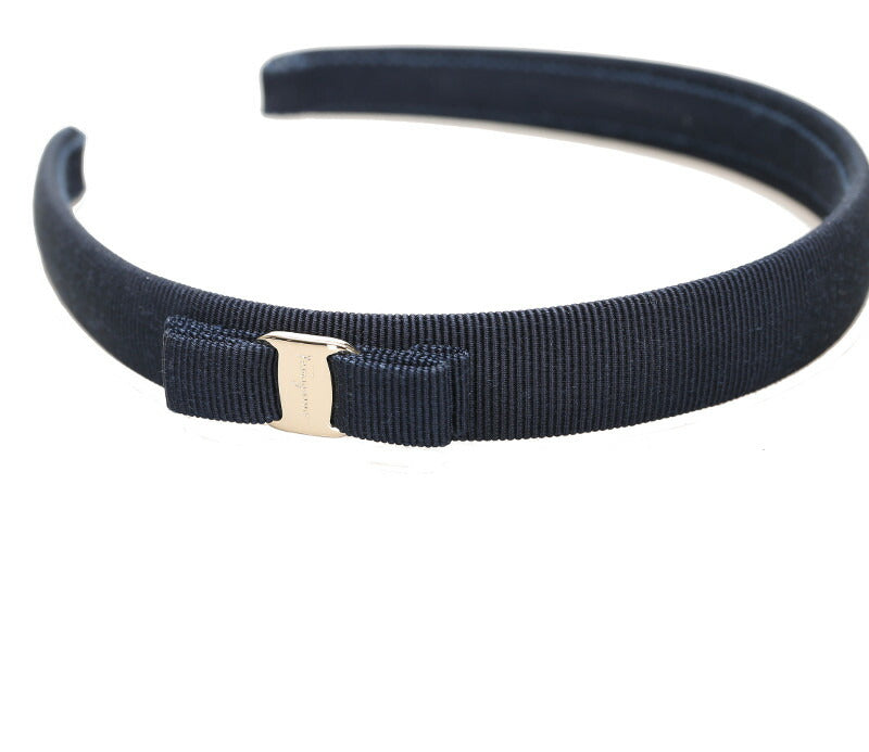 サルヴァトーレフェラガモ ヴィラリボン ネイビー ゴールド コットン ヘアアクセサリー カチューシャ レディース Salvatore Ferragamo 中古