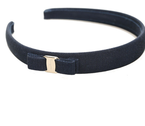 サルヴァトーレフェラガモ ヴィラリボン ネイビー ゴールド コットン ヘアアクセサリー カチューシャ レディース Salvatore Ferragamo 中古