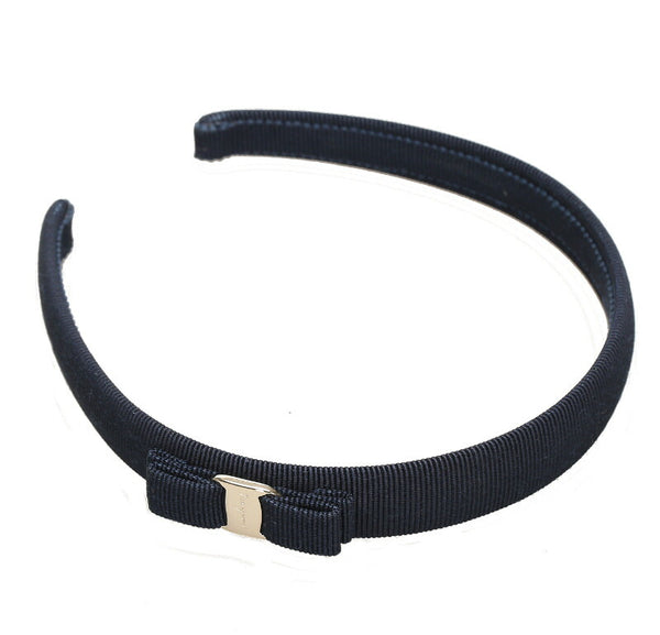 サルヴァトーレフェラガモ ヴィラリボン ネイビー ゴールド コットン ヘアアクセサリー カチューシャ レディース Salvatore Ferragamo 中古