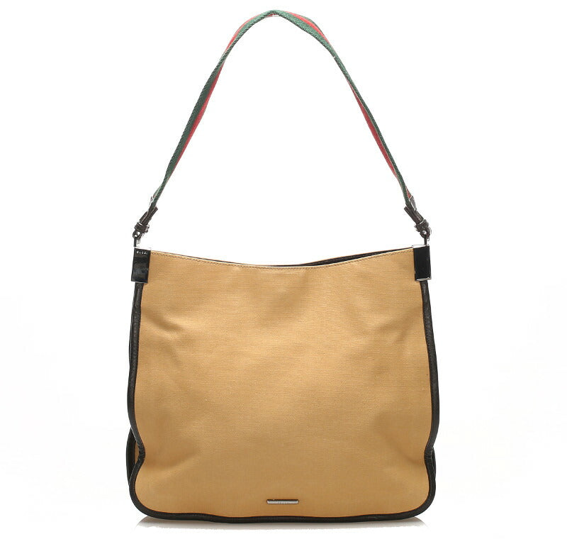 グッチ シェリーライン ウェビングライン 001 4321 ベージュ ブラウン  キャンバス レザー ショルダーバッグ レディース GUCCI 中古