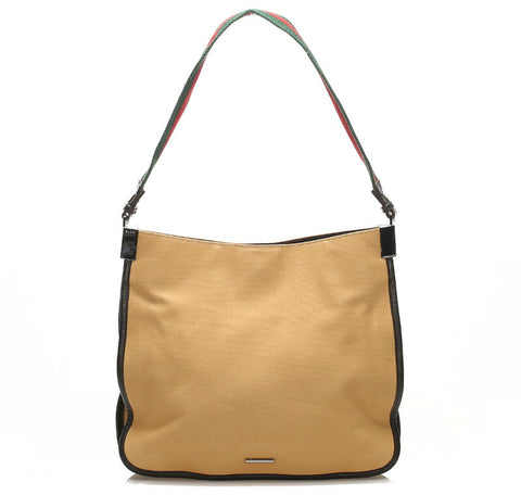 グッチ シェリーライン ウェビングライン 001 4321 ベージュ ブラウン  キャンバス レザー ショルダーバッグ レディース GUCCI 中古