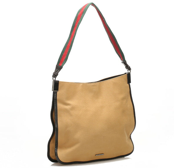 グッチ シェリーライン ウェビングライン 001 4321 ベージュ ブラウン  キャンバス レザー ショルダーバッグ レディース GUCCI 中古