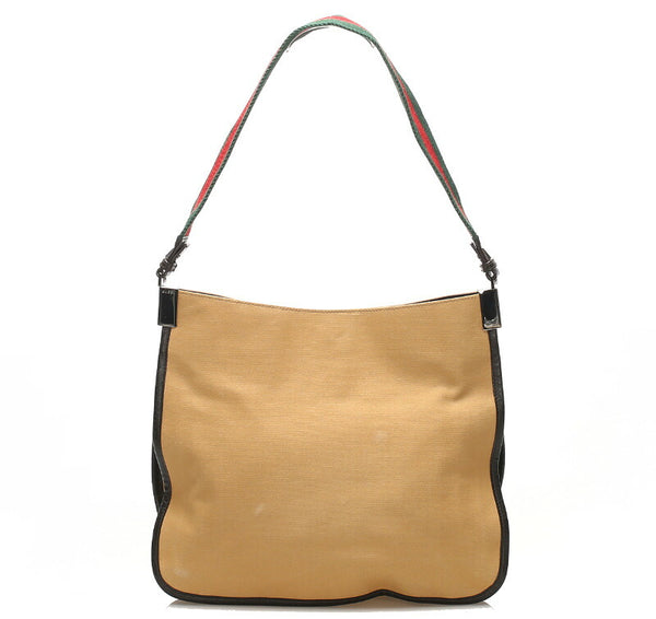 グッチ シェリーライン ウェビングライン 001 4321 ベージュ ブラウン  キャンバス レザー ショルダーバッグ レディース GUCCI 中古