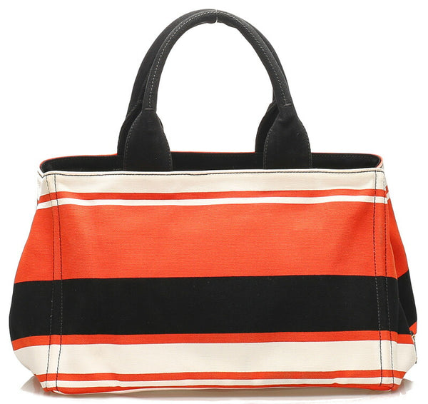 プラダ カナパ オレンジ ホワイト ブラック キャンバス ハンドバッグ レディース PRADA 中古