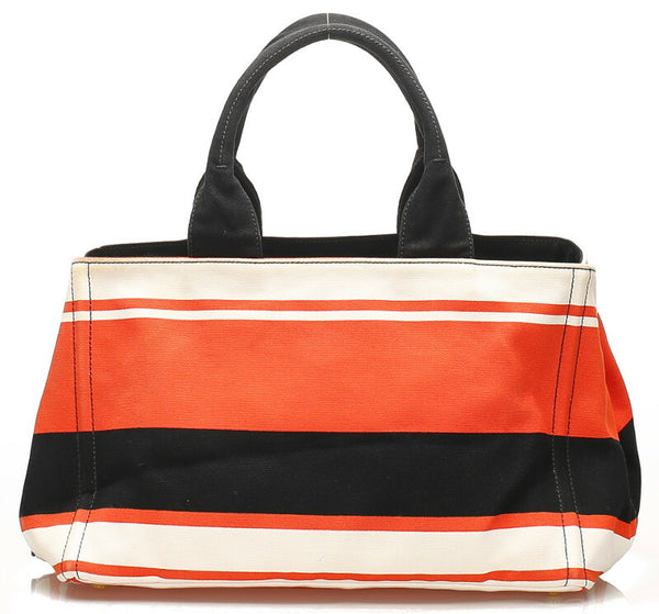 プラダ カナパ オレンジ ホワイト ブラック キャンバス ハンドバッグ レディース PRADA 中古