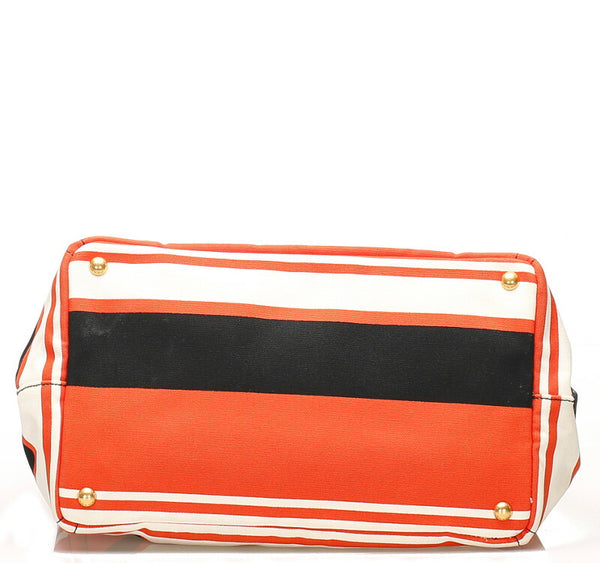 プラダ カナパ オレンジ ホワイト ブラック キャンバス ハンドバッグ レディース PRADA 中古
