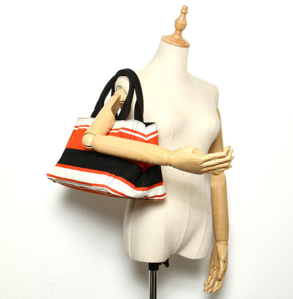 プラダ カナパ オレンジ ホワイト ブラック キャンバス ハンドバッグ レディース PRADA 中古