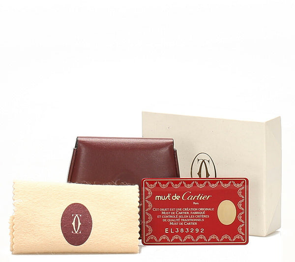 カルティエ マスト L3000114 ボルドー レザー コインケース レディース CARTIER 中古
