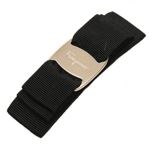 サルヴァトーレフェラガモ ヴァラリボン ブラック ゴールド コットン ヘアアクセサリー バレッタ レディース Salvatore Ferragamo 中古