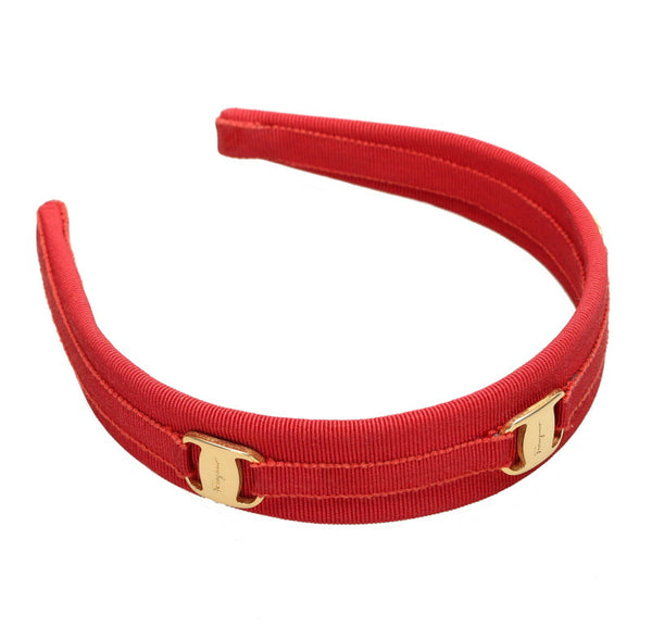サルヴァトーレフェラガモ ヴァラ レッド コットン ヘアアクセサリー カチューシャ レディース Salvatore Ferragamo 中古