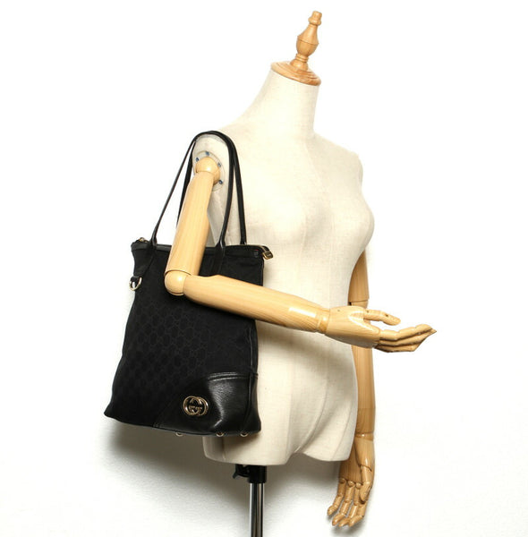 グッチ GG キャンバス 182492 ブラック  キャンバス レザー トートバッグ レディース GUCCI 中古
