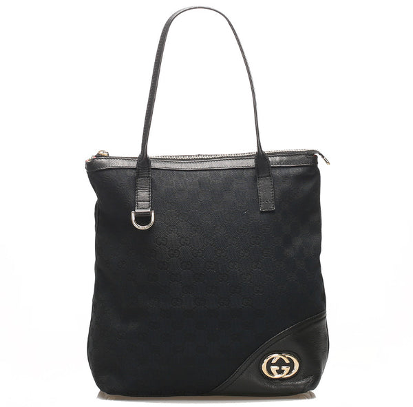 グッチ GG キャンバス 182492 ブラック  キャンバス レザー トートバッグ レディース GUCCI 中古