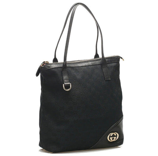 グッチ GG キャンバス 182492 ブラック  キャンバス レザー トートバッグ レディース GUCCI 中古