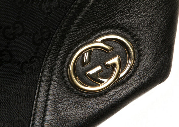 グッチ GG キャンバス 182492 ブラック  キャンバス レザー トートバッグ レディース GUCCI 中古