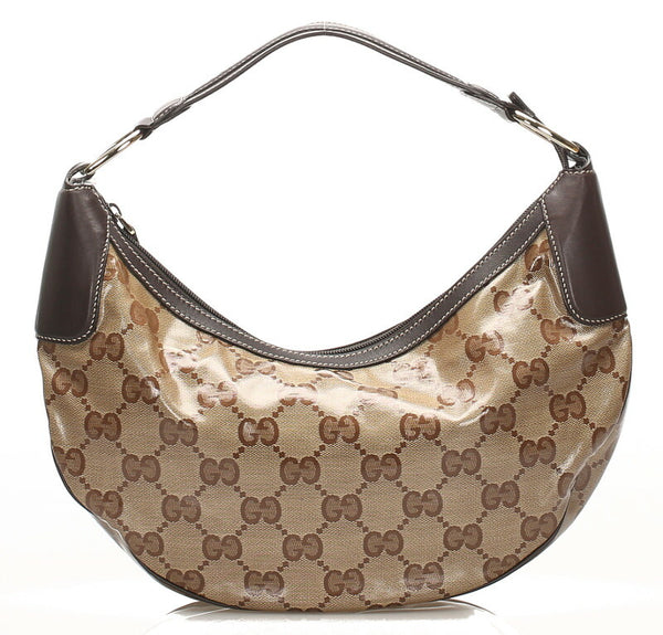 グッチ GGクリスタル 257297 ブラウン 茶 PVC レザー ショルダーバッグ レディース GUCCI 中古