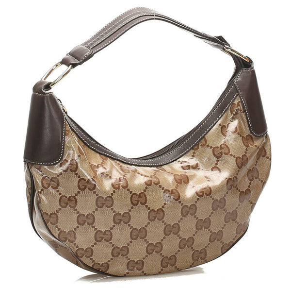 グッチ GGクリスタル 257297 ブラウン 茶 PVC レザー ショルダーバッグ レディース GUCCI 中古