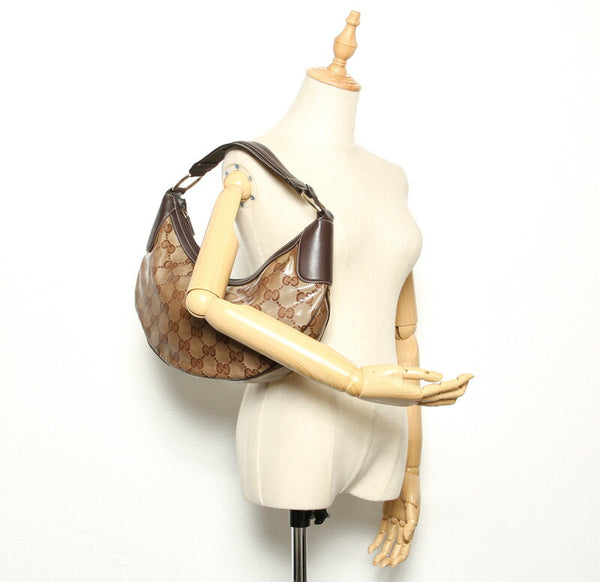 グッチ GGクリスタル 257297 ブラウン 茶 PVC レザー ショルダーバッグ レディース GUCCI 中古