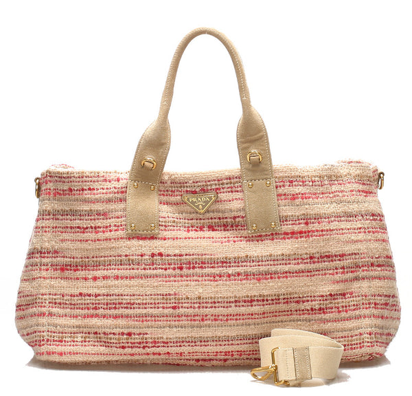 プラダ ツイード ピンク ツイード トートバッグ レディース PRADA 中古
