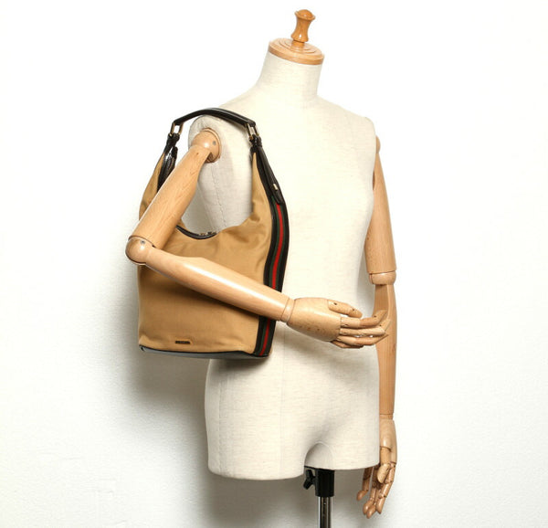 グッチ シェリー 2404 ベージュ キャンバス レザー ショルダーバッグ レディース GUCCI 中古