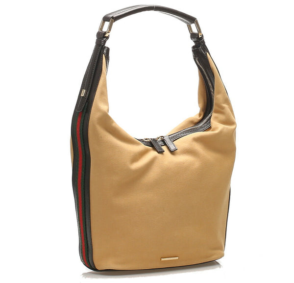 グッチ シェリー 2404 ベージュ キャンバス レザー ショルダーバッグ レディース GUCCI 中古