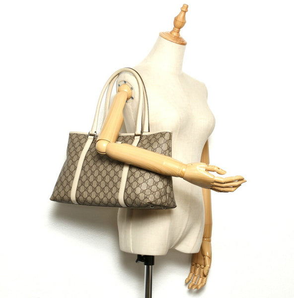 グッチ GG スプリーム 114595 ベージュ ホワイト  PVC レザー トートバッグ レディース GUCCI 中古