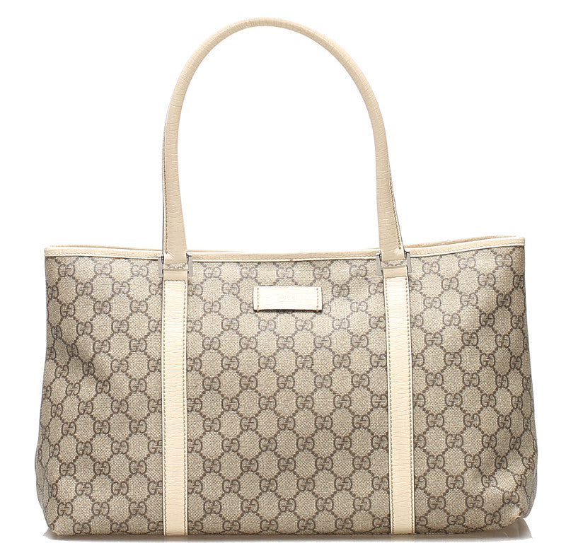 グッチ GG スプリーム 114595 ベージュ ホワイト  PVC レザー トートバッグ レディース GUCCI 中古