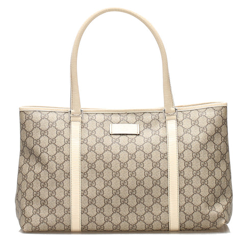 グッチ GG スプリーム 114595 ベージュ ホワイト  PVC レザー トートバッグ レディース GUCCI 中古