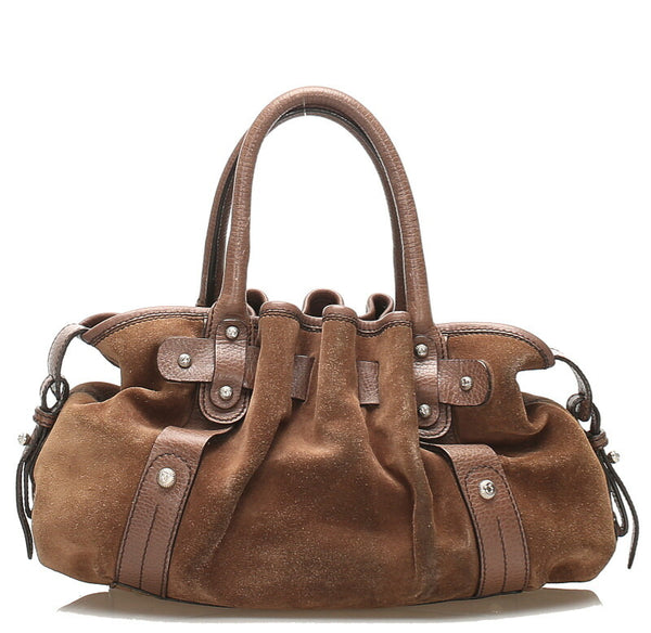 サルヴァトーレフェラガモ CD-21 A279 ベージュ ブラウン レザー スウェード ハンドバッグ レディース Salvatore Ferragamo 中古