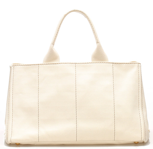 プラダ カナパ ホワイト ブラック キャンバス ハンドバッグ レディース PRADA 中古