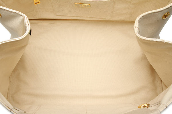 プラダ カナパ ホワイト ブラック キャンバス ハンドバッグ レディース PRADA 中古