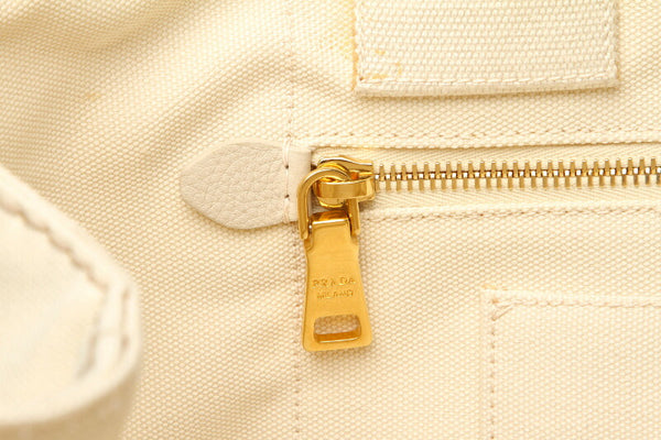 プラダ カナパ ホワイト ブラック キャンバス ハンドバッグ レディース PRADA 中古