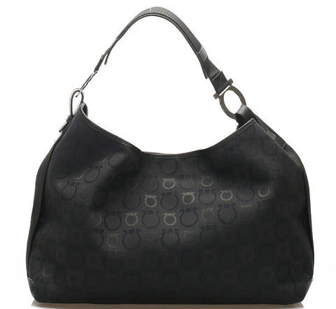 サルヴァトーレフェラガモ ガンチーニ EX-21 5378 ブラック 黒 キャンバス レザー ショルダーバッグ レディース Salvatore Ferragamo 中古