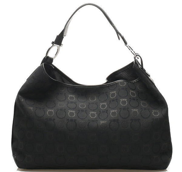 サルヴァトーレフェラガモ ガンチーニ EX-21 5378 ブラック 黒 キャンバス レザー ショルダーバッグ レディース Salvatore Ferragamo 中古