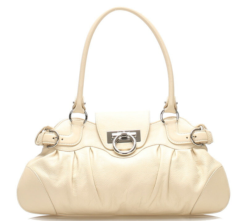 ガンチーニ AU-21 6317 クリーム ホワイト レザー ハンドバッグ レディース 中古