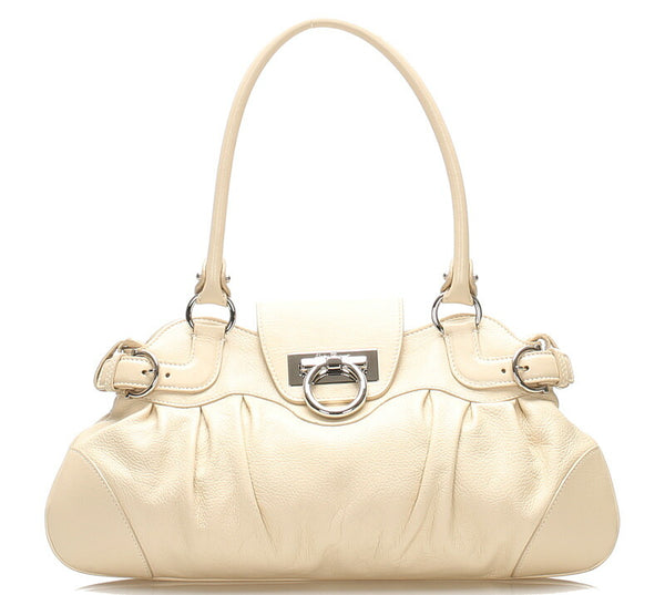 ガンチーニ AU-21 6317 クリーム ホワイト レザー ハンドバッグ レディース 中古