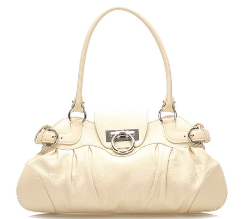 ガンチーニ AU-21 6317 クリーム ホワイト レザー ハンドバッグ レディース 中古