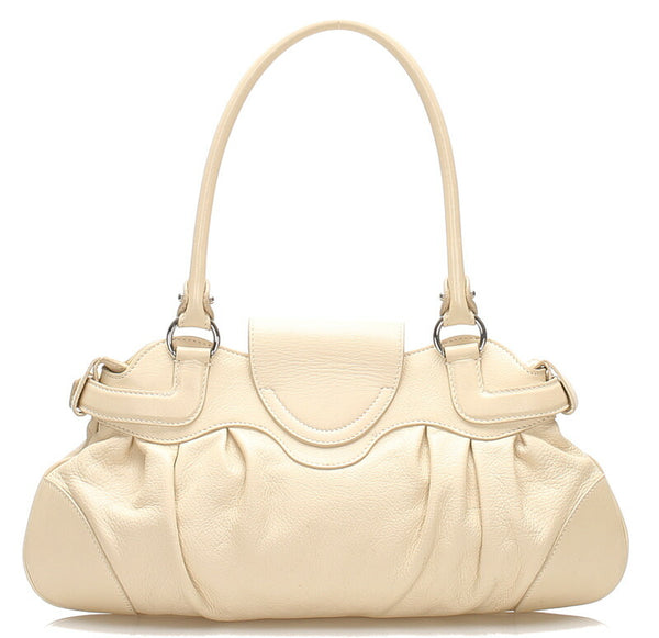 ガンチーニ AU-21 6317 クリーム ホワイト レザー ハンドバッグ レディース 中古