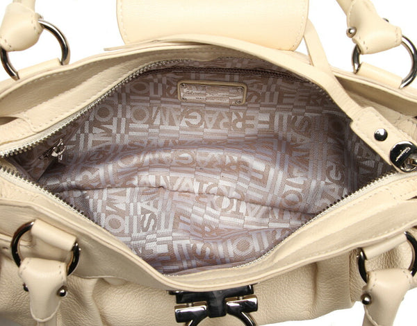 ガンチーニ AU-21 6317 クリーム ホワイト レザー ハンドバッグ レディース 中古