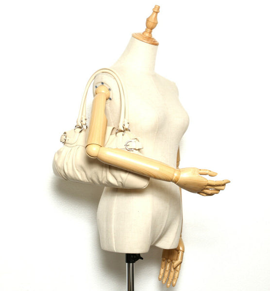 ガンチーニ AU-21 6317 クリーム ホワイト レザー ハンドバッグ レディース 中古