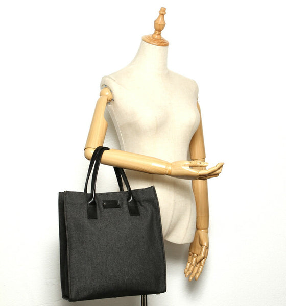 グッチ 91249 ブラック グレー デニム レザー トートバッグ レディース GUCCI 中古