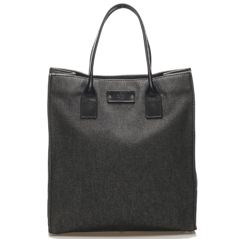 グッチ 91249 ブラック グレー デニム レザー トートバッグ レディース GUCCI 中古